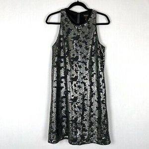 Laundry Silver and Black Gray Sequin Sleeveless Dress Size L Cocktail